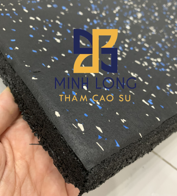 Gạch cao su mặt thảm EPDM chấm xanh trắng dày 25mm