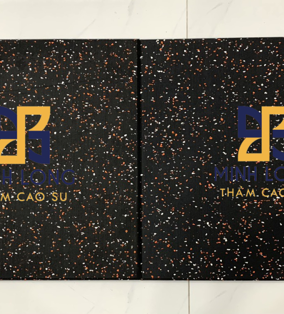 Gạch cao su mặt thảm EPDM chấm cam trắng dày 15mm